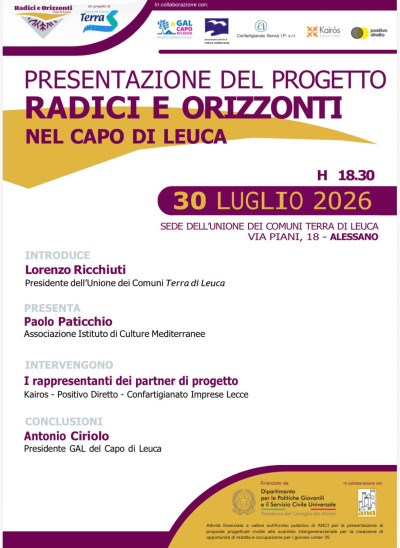 AD ALESSANO PRESENTAZIONE DEL PROGETTO &ldquo;RADICI E ORIZZONTI NEL CAPO DI ...