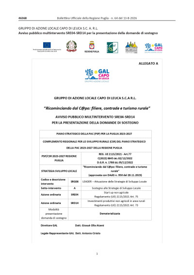 Proroga al 14 novembre termine presentazione Domande di Sostegno del Bando Mu...